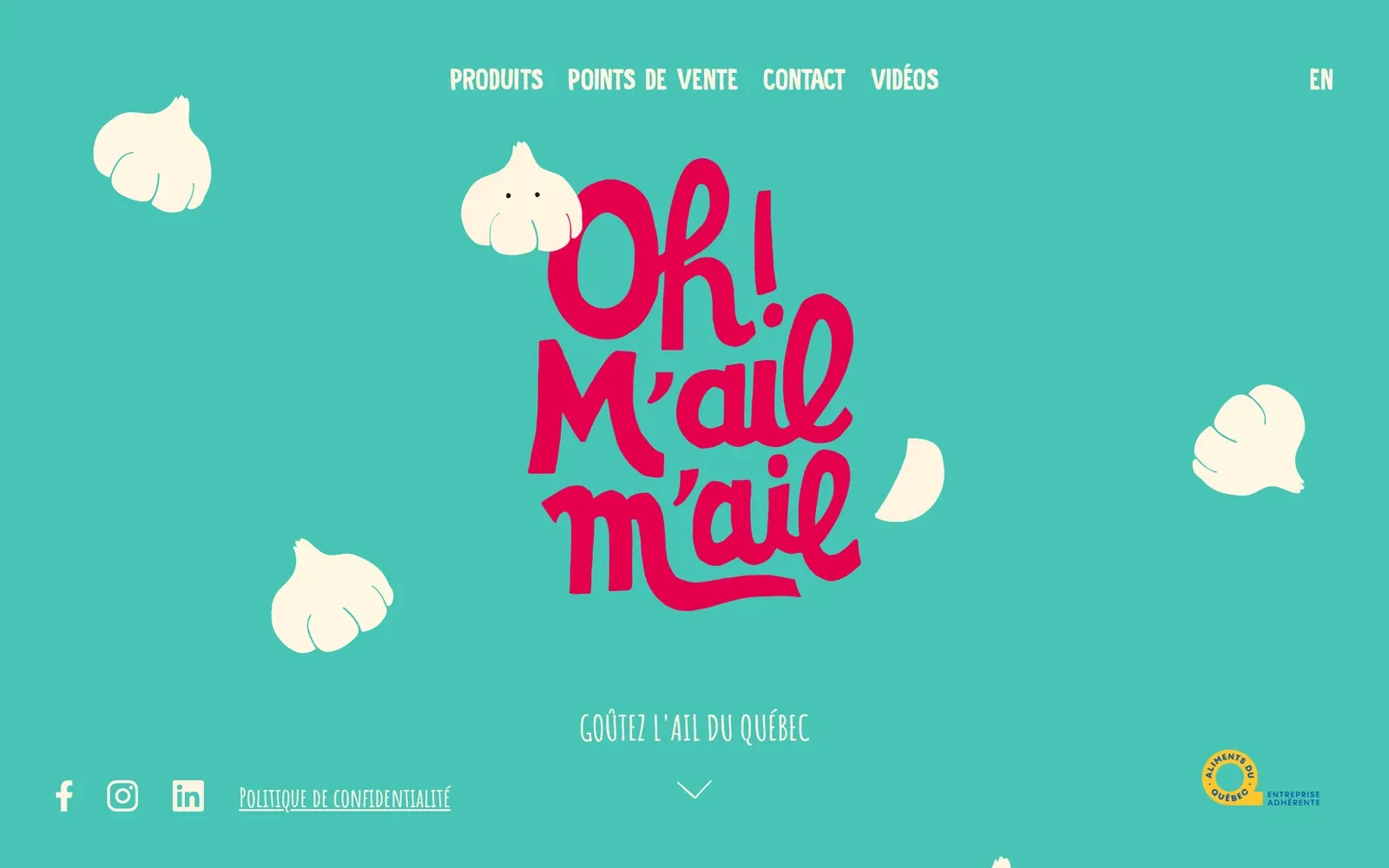 Page d’accueil du site d’Oh! M’ail M’ail, vue sur ordinateur