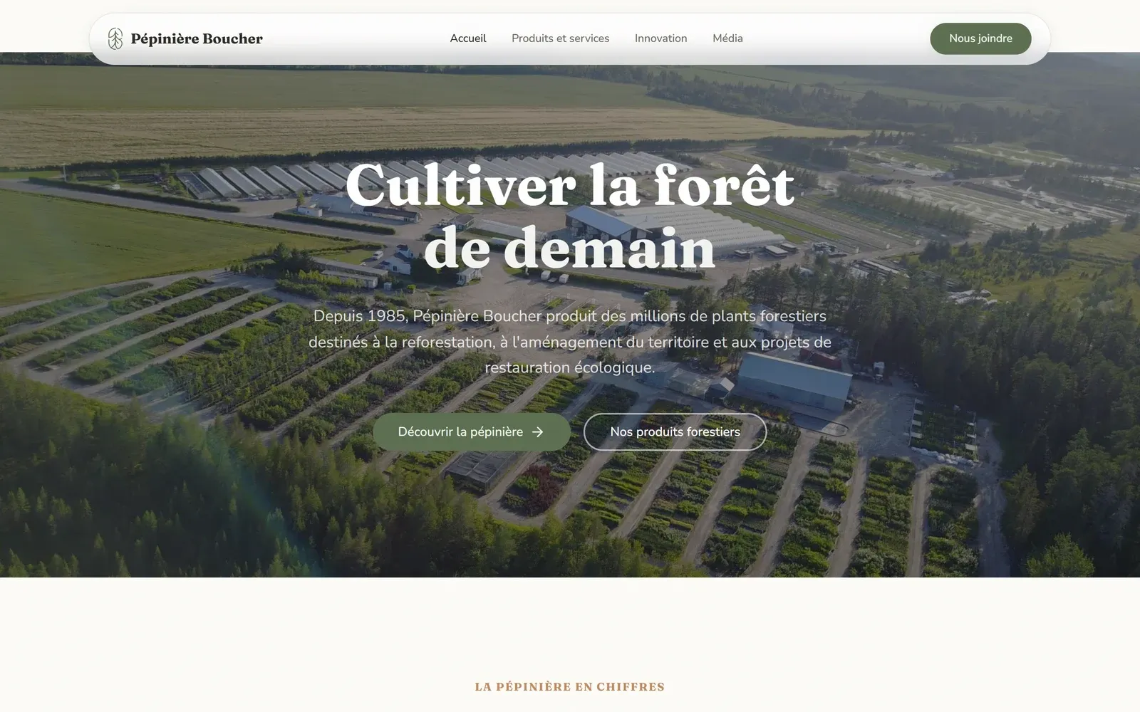 Page d’accueil du site de Pépinière Boucher, vue sur ordinateur